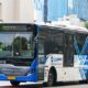 Bus Transjakarta melintas di Jakarta sebagai moda transportasi menuju Jakarta Fair 2025