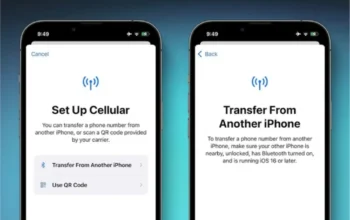 Ilustrasi fitur iOS 26 untuk transfer eSIM ke Android di pengaturan iPhone