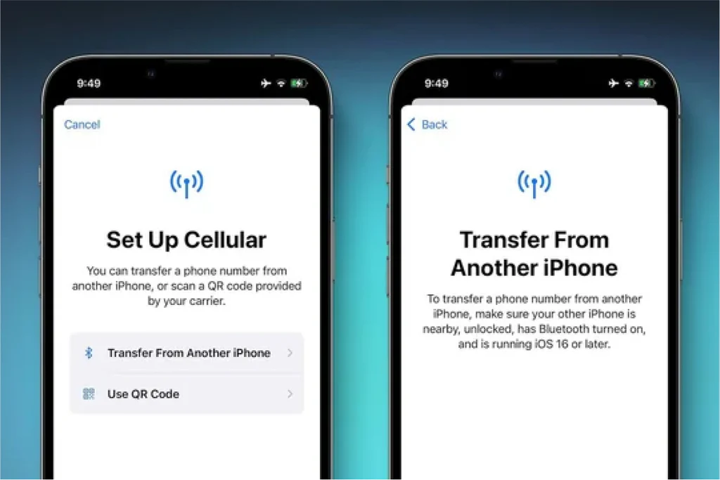 Ilustrasi fitur iOS 26 untuk transfer eSIM ke Android di pengaturan iPhone