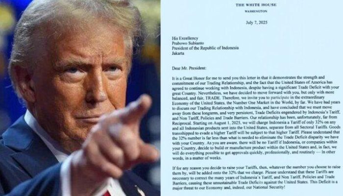 Trump Kirim Surat ke Prabowo, Tarif 32 Persen untuk Produk RI Tetap Berlaku